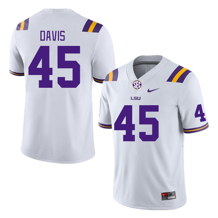 Men #45 Jake Davis LSU Tigers College Football Jerseys Stitched Sale-White